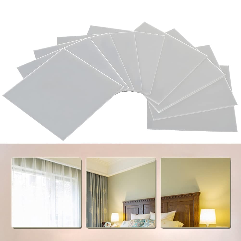 9 Pcs Mirror Sheets Self Adhesive Non Glass Mirror Tiles Wall Sticky Mirror for Home Decoration 5.9x5.9x0.04inch