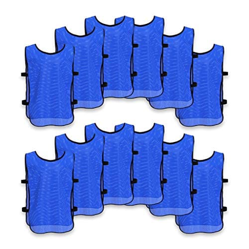 Unlimited Potential Nylon Mesh Scrimmage Team Practice Vests Pinnies Jerseys Bibs for Children Youth Sports Basketball, Soccer, Football, Volleyball (12 Pack, Open Sided Blue, Youth Size)