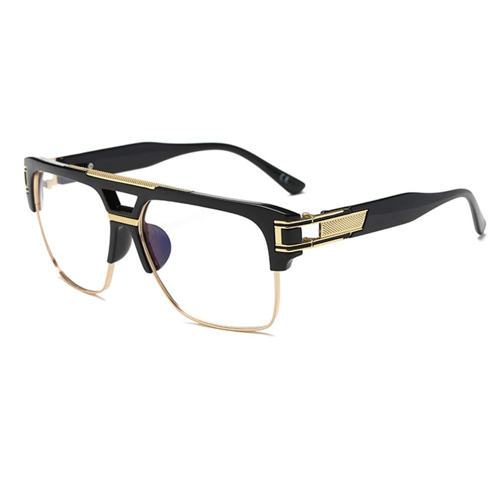 Square Sunglasses for Men Classic Oversized Sun Glasses Retro Semi Rimless Gold Alloy Frame UV400