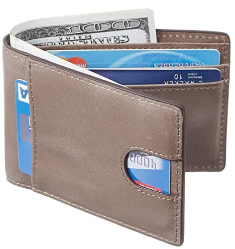 Casmonal Mens Leather Wallet Slim Front Pocket Wallet Billfold RFID Blocking(Vintage Grey Deep Premium)