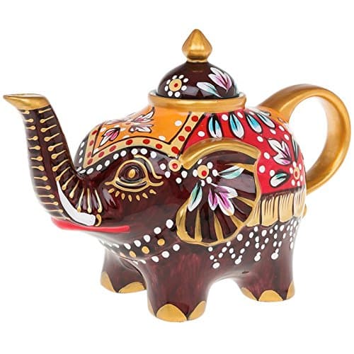 BEAUTIFUL ARTY HAND PAINTED MOCHA ELEPHANT CERAMIC TEAPOT NEW & BOXED