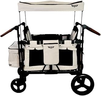 KEENZXC+ 2.0 - Luxury Comfort Stroller Wagon Foldable 4 Passenger Quad Seater with Adjustable Canopy Cream