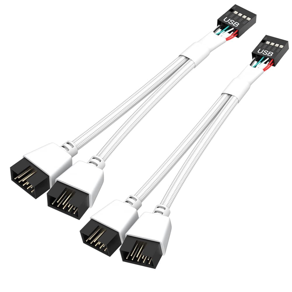 OwlTree 2 Pack Motherboard USB 2.0 to Dual 9 Pin Extension, USB Header Splitter for Internal Motherboard (Braided White)