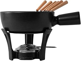 Cheese Fondue Party Set Nero - Black Cast Iron Fondue Pot - Wedding Registry Items Small Kitchen Appliances for up to 4 Persons Wedding Registry Items