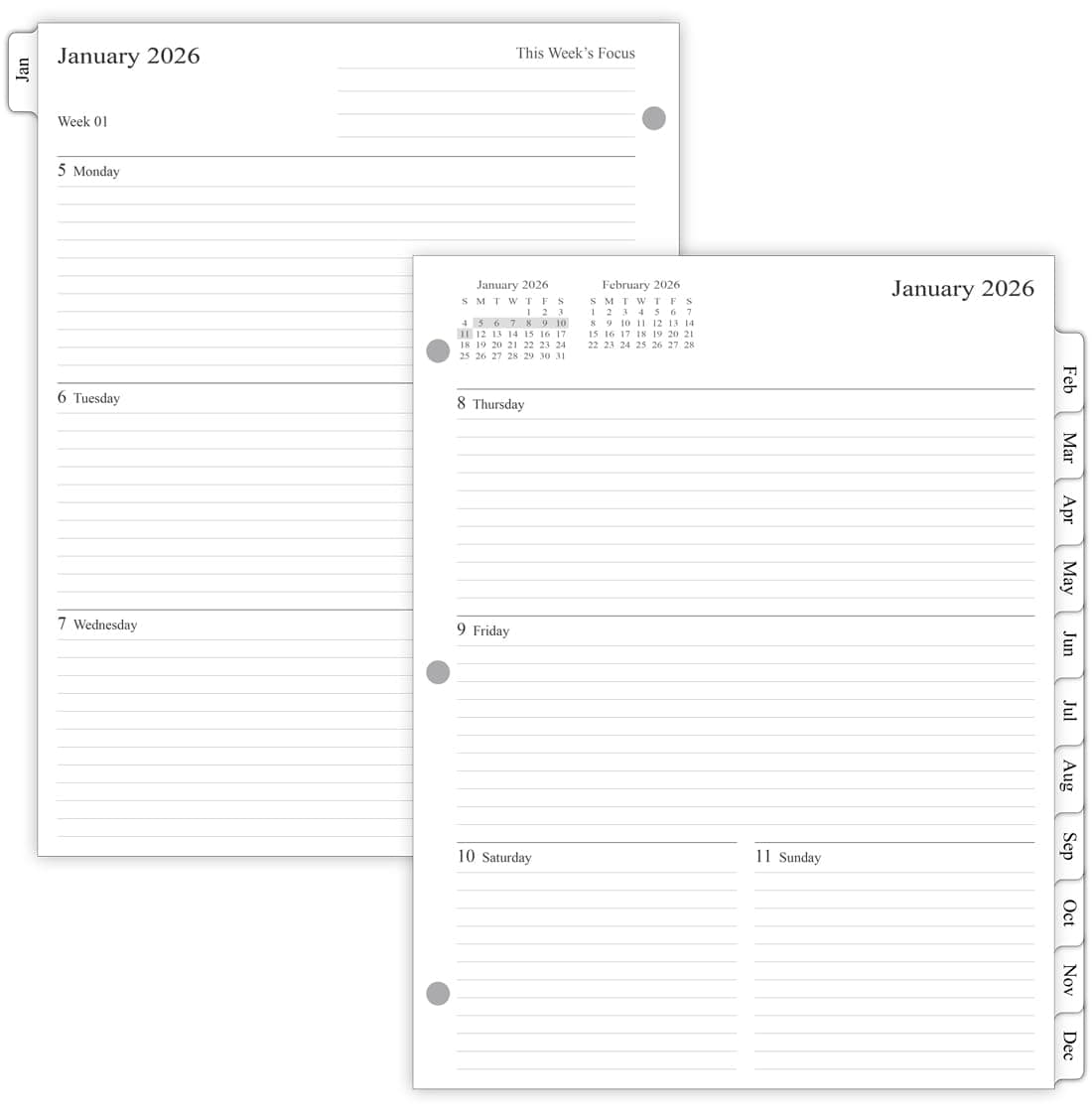 newestor 2026 Weekly Planner Refills for 3-Ring Binder with Monthly Tabs, Two Pages Per Week, 8-1/2" x 11", Folio Size 5 / Monarch