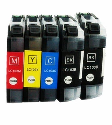 INKTONER 5 Pack Compatible LC103 103 Ink LC-103BK LC-103C LC-103M LC-103Y (2 Black + 1 Cyan + 1 Magenta + 1 Yellow) Ink Cartridges for Brother MFC-J285DW , MFC-J4410DW , MFC-J450DW , MFC-J4510DW , MFC-J4610DW , MFC-J4710DW , MFC-J475DW , MFC-J650DW , MFC-J6520DW , MFC-J6920DW , MFC-J870DW, MFC-J875DW