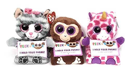 TY Peek-A-Boo Phone Holders With Screen Cleaner Bottom Set Of 3 Chimps, Uni, Molly