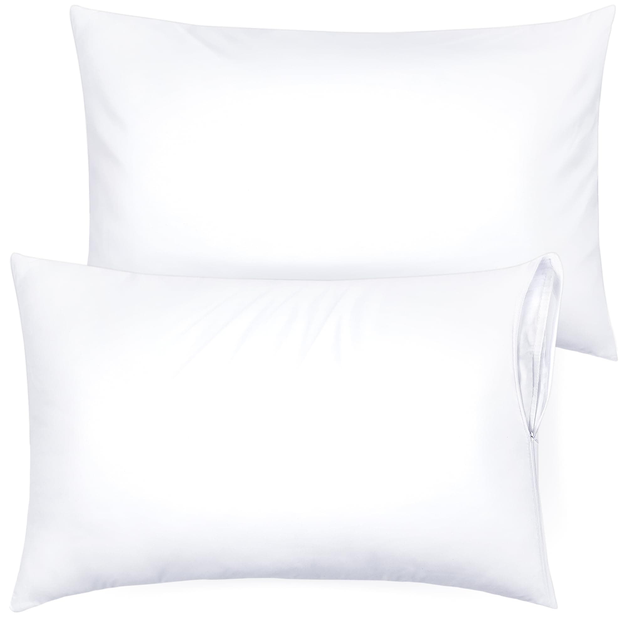 Ultra Soft Pillow Protectors with Zipper Standard Size - Set of 2 Breathable Pillow Covers - 100% Protection Against Stains, Dust & Dirt - Machine Washable (White)