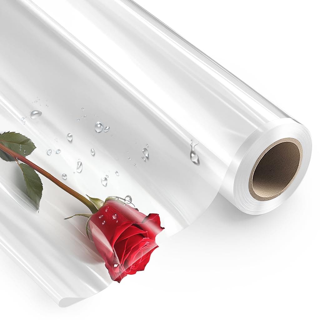 PerkHomy Clear Cellophane Wrap Roll 16" x 100' 3 Mil Thick Cellophane For Gift Basket Treats Goodie Wrapping Craft Flower Bouquet Plastic (Clear, 100ft (16in Width))