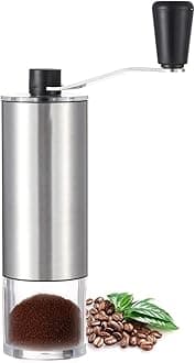 LHS Manual Coffee Grinder with Ceramic Conical Burr Stainless Steel Hand Crank Mill for Drip Coffee, Espresso, French Press, Turkish Brew