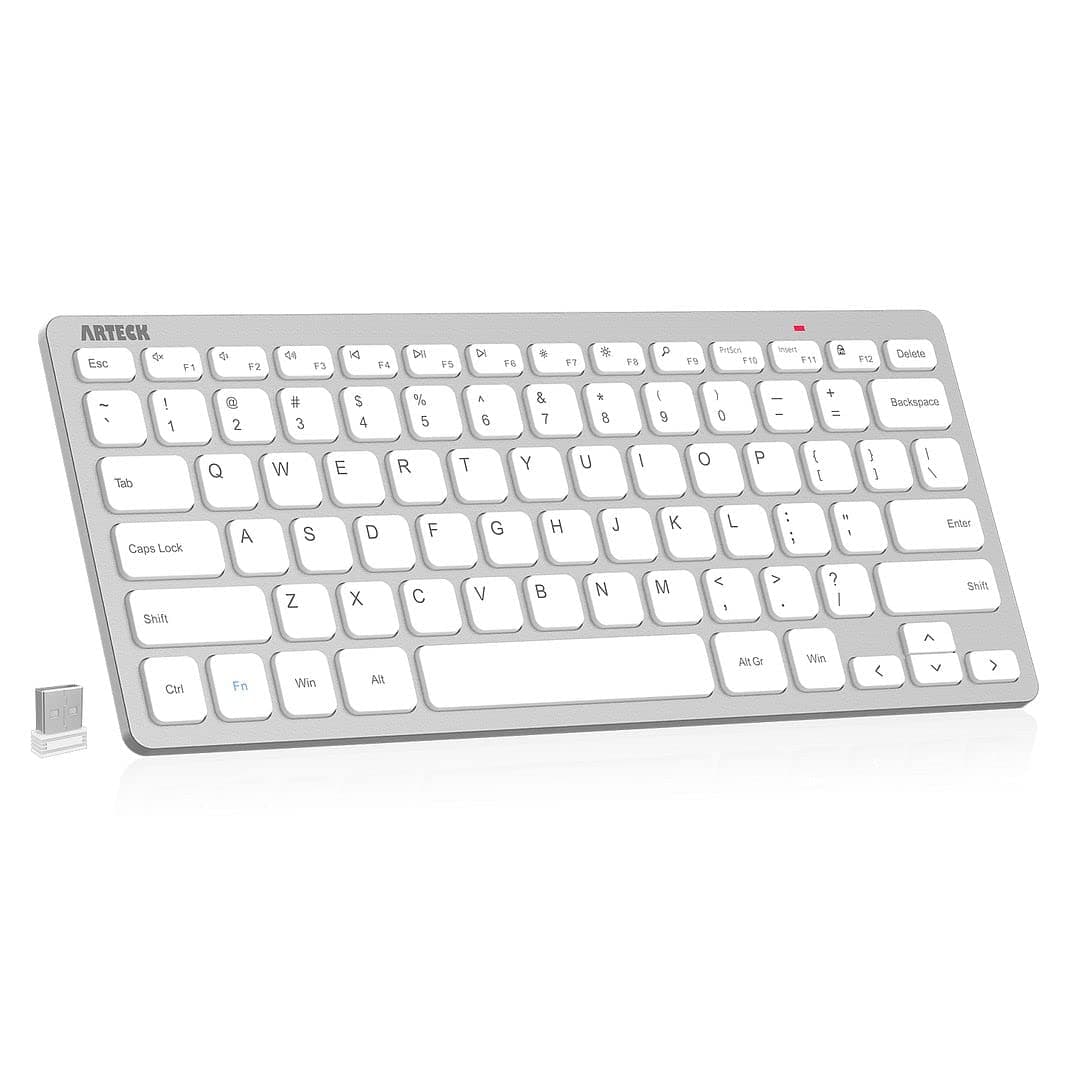 - Arteck 2.4G Wireless Keyboard Ultra Slim and Compact Keyboard with Media Hotkeys for Computer Desktop PC Laptop Surface Smart TV and Windows 11/10/8/7, Silver