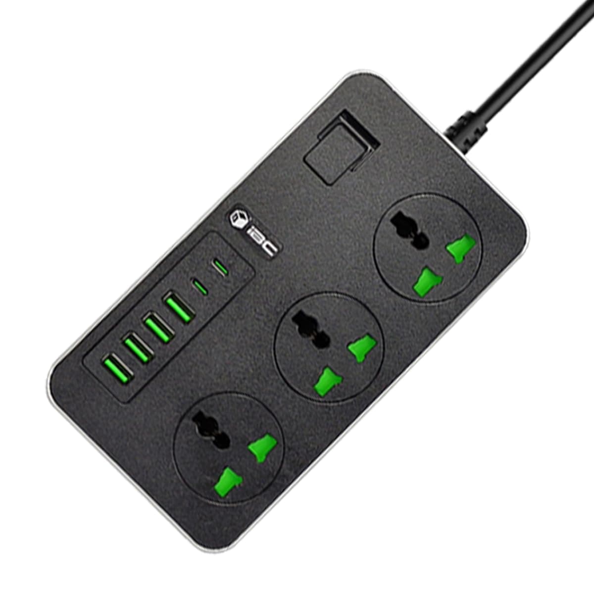 Universal Extension Lead with 6 USB Ports | 2 Meter Cable Power Strip Surge Protector, Wall Adapter Power Hub w/Switch | Fuse & Shutter, 3 Way Gang Socket Electrical, UK Plug (Black Gray)