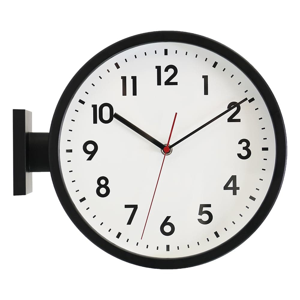 66296A Black Frame Double Sided Aluminum Wall Clock.Simple Design,Classic Aluminum Station Clock,Quiet and Elegant Style,Suitable for Home.