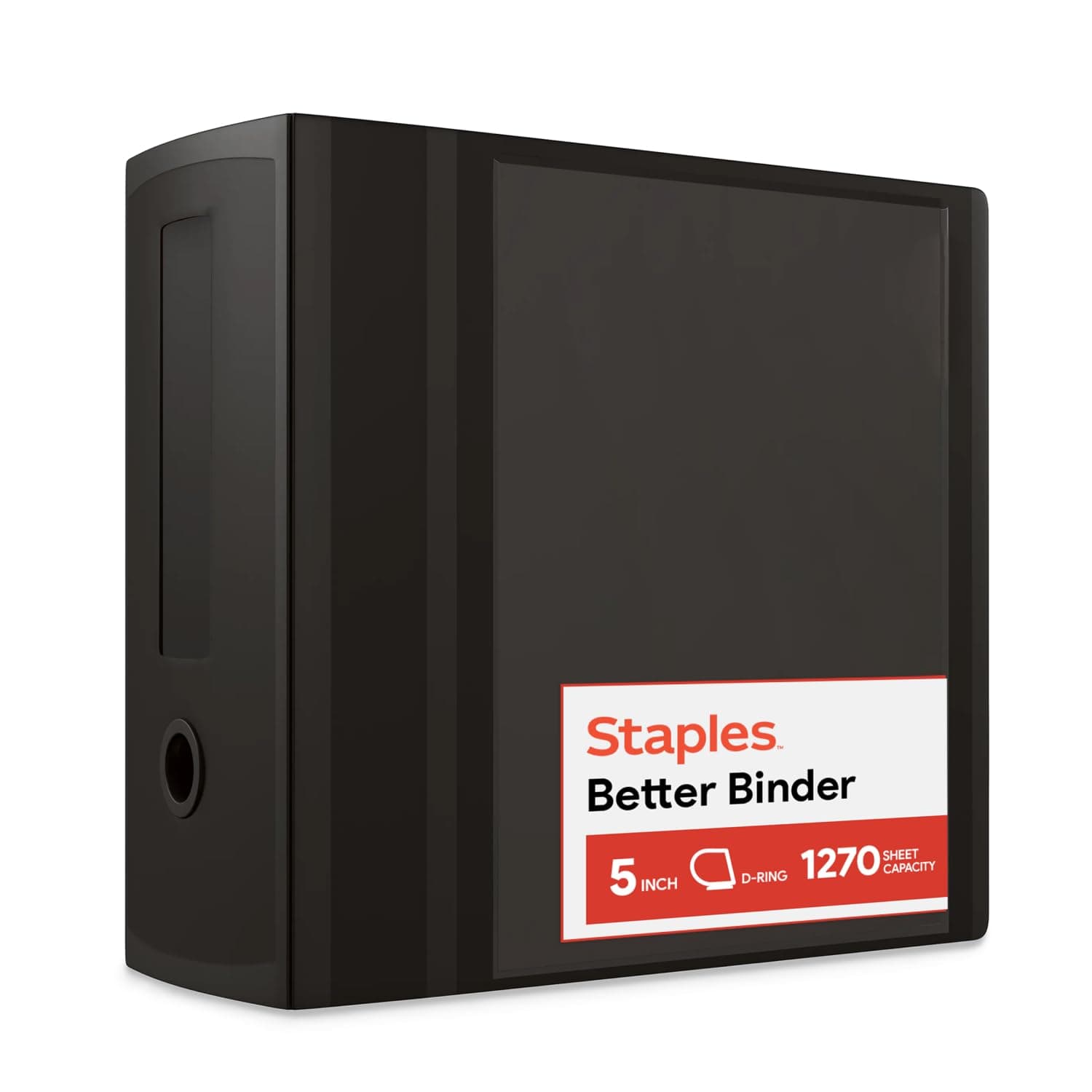 Staples Better Binder, 5" D-Ring, Black – Heavy-Duty 3-Ring Binder with Reinforced Spine, Holds 1050 Sheets for High-Capacity Storage