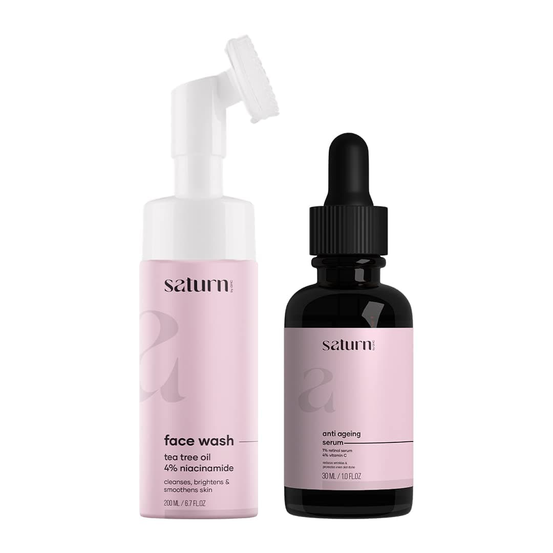 Saturn by GHC Anti Aging Face Serum (30 ml) & Foaming Face Wash With Built-In Face Brush (120 ml), Powered With Niacinamide for Reduces Wrinkles And Dullness - (Combo Pack of 2)