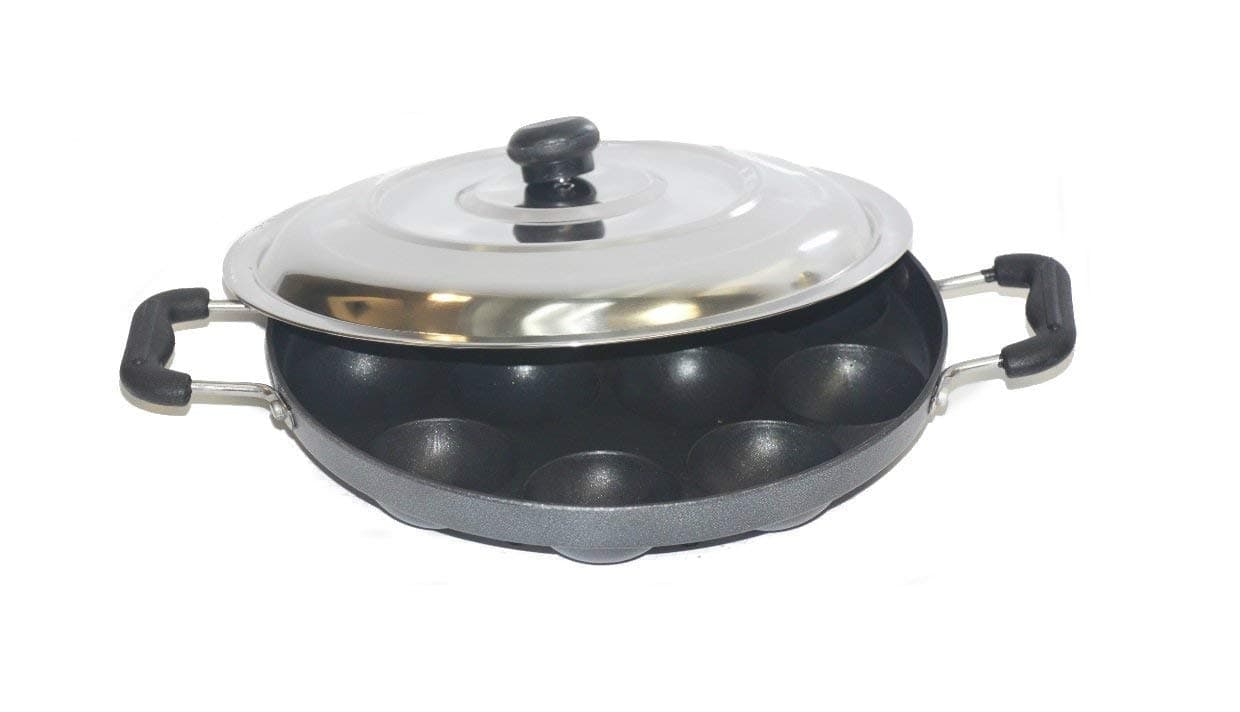 Bignay Appam Patra 12 Pit Non-Stick Pan with Stainless Steel Lid