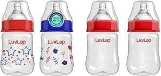 Luvlap Anti-Colic Wide Neck Natura Flo Baby Polypropylene Feeding Bottle, 150Ml (Pack of 2) Stars, Bpa Free & Anti-Colic Wide Neck Natura Flo Baby Feeding Bottle, 150Ml (Pack of 2)