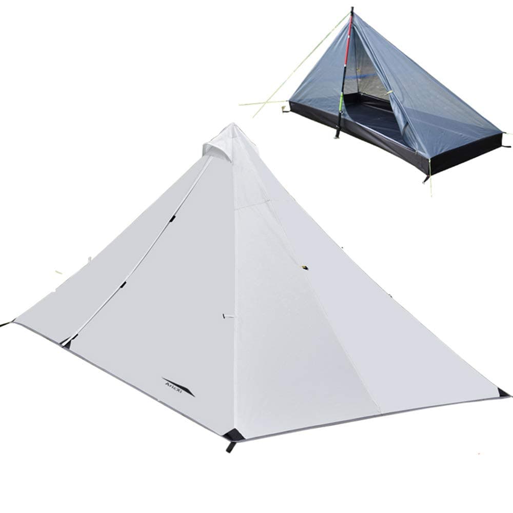 ARICXI Double Layer Pyramid Tent Ultralight Weight Teepee Rodless Trekking Pole Backpacking Single Tent Travel Outdoor Mountaineering Hiking