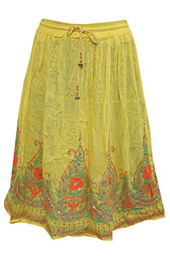 Yogachic Women's Rayon Yellow Printed Skirt