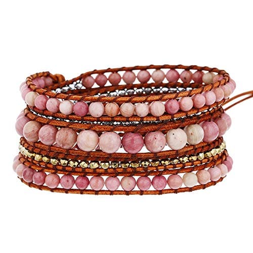 Boho Leather Handmade Natural Stone Crystal Bead Wrap Bracelets Collection