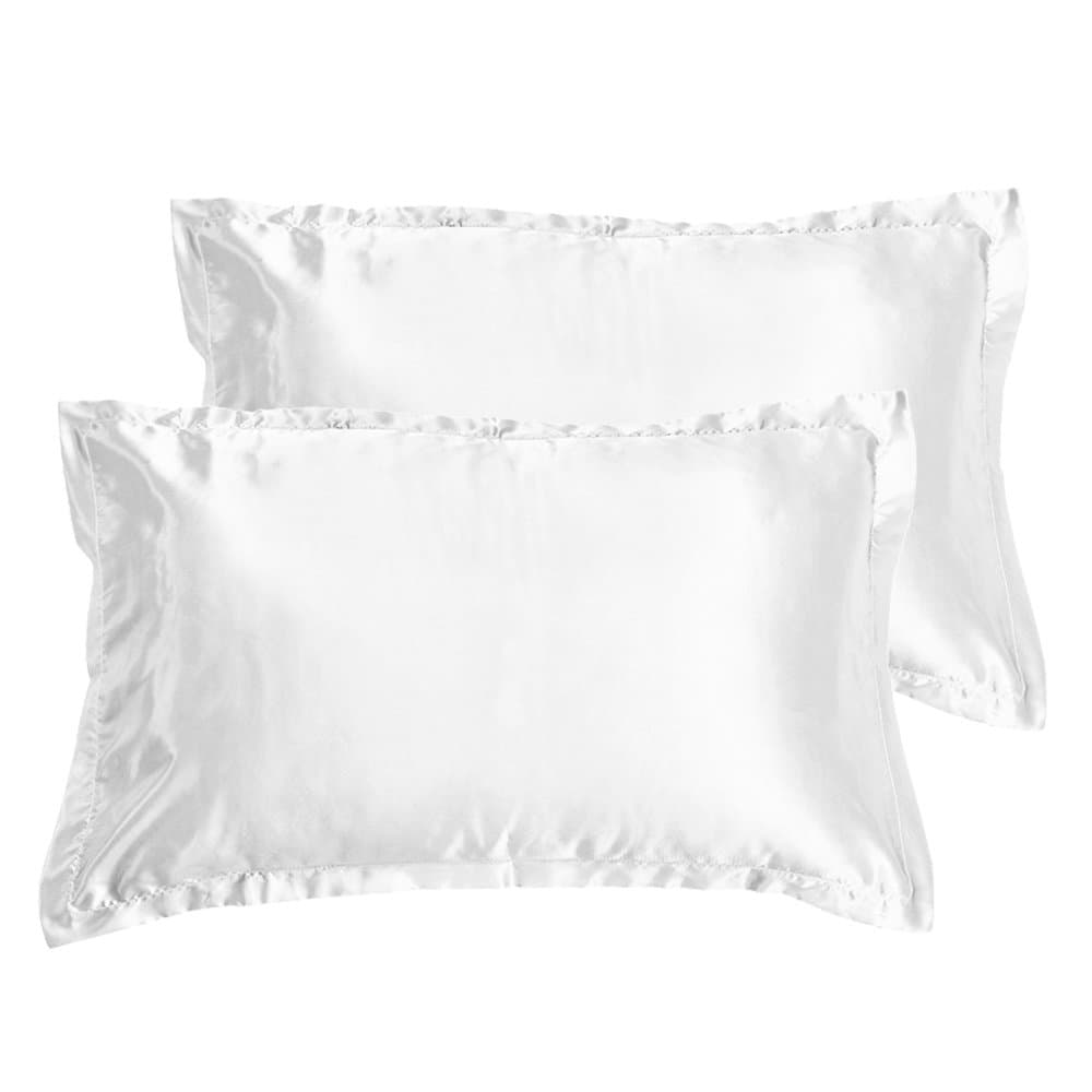 ODOMY 2 Pack Satin Silk Pillow Case Soft Pure Mulberry pillow Case Cover for Hair and Skin (White)