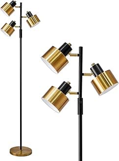 Floor Lamp for Living Room Bright Lighting Tall Modern Industrial Vintage Standing Corner Lamps LED Metal Light Office Bedroom Study Gold Black Cream Matte Accent (3-Light, Gold)