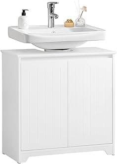 – SoBuy Under Sink Cabinet Bathroom Cabinet Storage Kitchen Cabinet خزانة مطبخOrganizer Vanity Unit Wash Basin مغسلة حمام with 2 Doors,Suitable for Pedestal Sinks,Washroom,Kitchen,BZR108-II-W