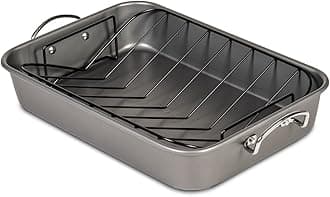 Glad Roasting Pan Nonstick 11x15 - Heavy Duty Metal Bakeware Dish with Rack - Large Oven Roaster Tray for Baking Turkey, Chicken, and Veggies