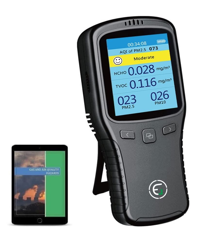 EG Air Quality Monitor, Formaldehyde Detector, Pollution Meter, Sensor, Tester; Detect & Test Indoor Pollution, TVOC Volatile Organic Compound Gas, PM2.5 2.5 Micron Particulate Matter Dust; eBook