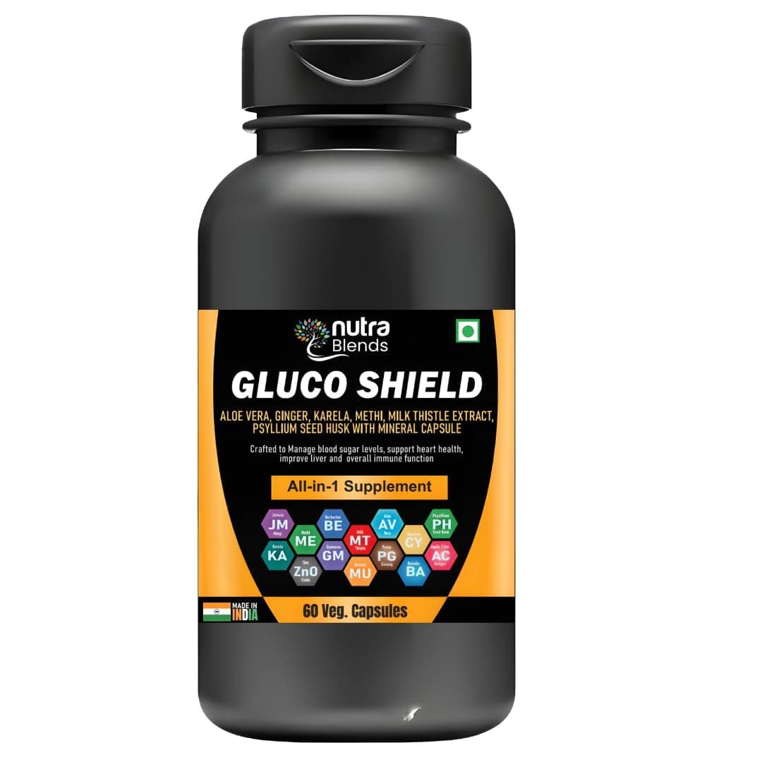 Gluco Shield Advanced Herbal Supplement with Aloe Vera, Panax Ginseng, Milk Thistle & More | Pure Natural Ingredients | 60 Veg Capsules for General Well-being
