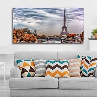VIBECRAFTS Canvas Paintings for Living Room Drawing Room Eiffel Tower And Seine River Canvas Wall Painting Fitted With Wooden Frame For Home | Office | Living Room | Gift (PTVCH_2462)