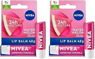 NIVEA Watermelon Shine Lip Balm (4.8g), Flavoured Lip Balm with Shea Butter, Natural Oils and Vitamins, Provides 24h Moisture and a Pink Shine, Vegan Lip Care Formula (Pack of 2)