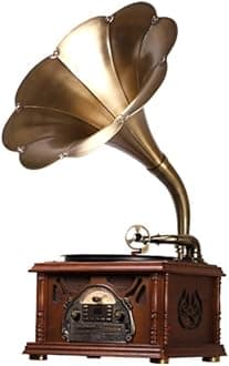 Bluetooth Phonograph Record Player,Portable Version Gramophone Vintage Retro Style Subwoofer Speaker/Aux-in,CD,FM/AM Radio,45 RPM Adapter, for HX-411/12/NF-601/605/610 (Horn with Texture)