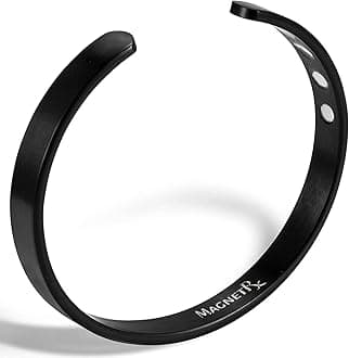 MagnetRX® Magnetic Bracelets for Men & Women - Elegant Bangle Men’s Cuff - Golf/Tennis Elbow & Balance, Stainless Steel Magnetic Bracelets for Women (Black | Large)