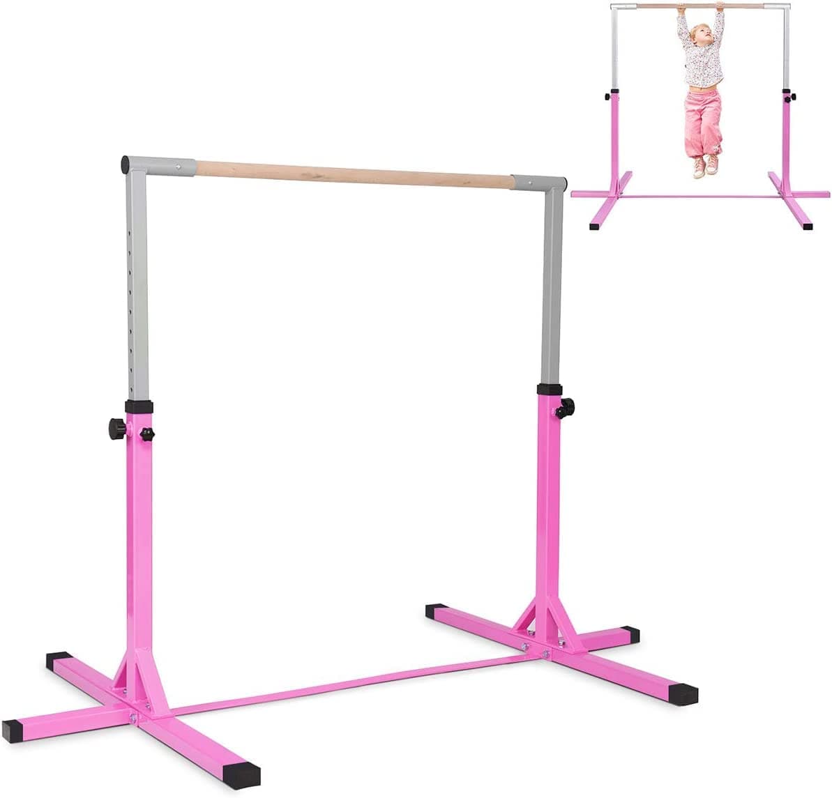 COSTWAY Gymnastics Training Bar, 90-150cm Height Adjustable Horizontal Kip Bars with Non-slip Rubber Pads, Home Gym Sports Equipment for Kids Juniors, 100kg Weight Capacity