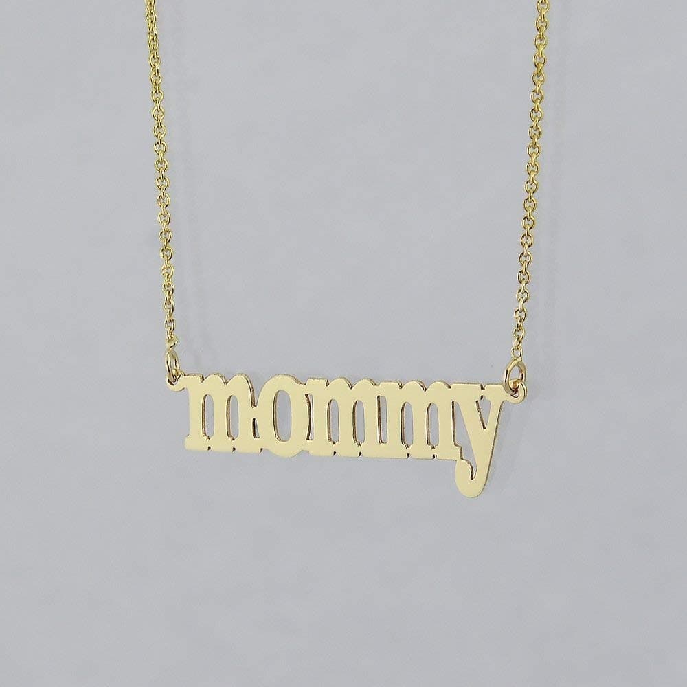 Dainty mommy Necklace, Solid Gold 1 Inch Personalized Laser Cut Monogrammed Name Jewelry GC56