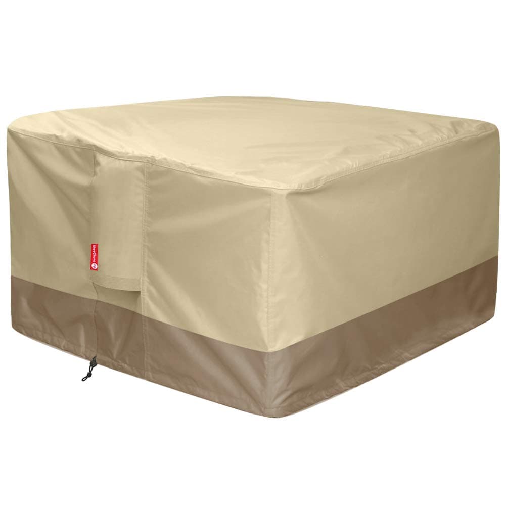 SheeChung Gas Fire Pit Cover Square 600D Heavy Duty Patio Outdoor Fire Pit Table Cover with PVC Coating 100% Waterproof,Air Vent,Fits for 33/34/35/36 inch Fire Pit Table Cover 36”L x 36”W x 24”H Beige