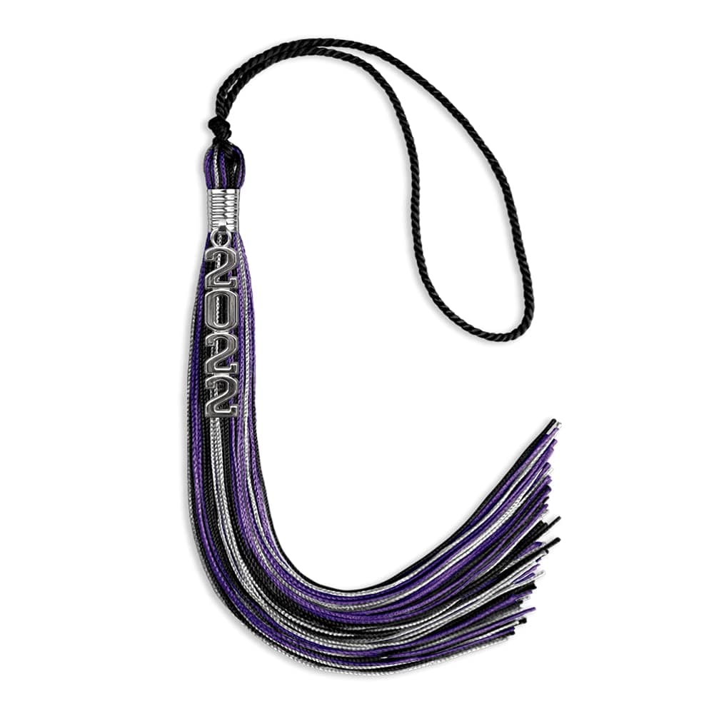 Endea Graduation Mixed Triple Color Tassel with Silver Stacked Date Drop (Black/Purple/Silver, 2022)