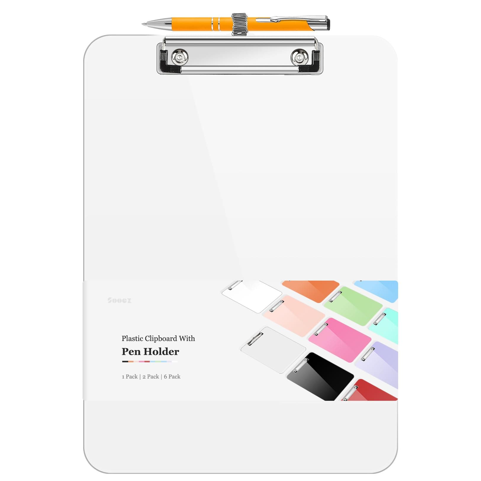 Sooez Plastic Clipboard with Pen Holder, [10% Thicker] Clip Boards 8.5x11 with Low Profile Clip, Cute Hanging Clipboard, Standard Letter Size A4 for Women Kid Teacher, Office & School Supplies, White