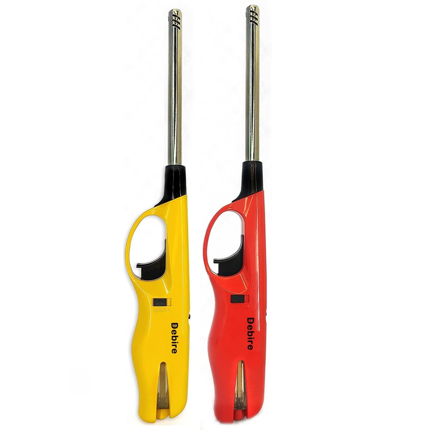 DEBIRE Steel Plastic Kitchen Gas Lighter for Stove/Candle Adjustable Flame and Refillable Multicolored (Red/Yellow) (Pack of 2)