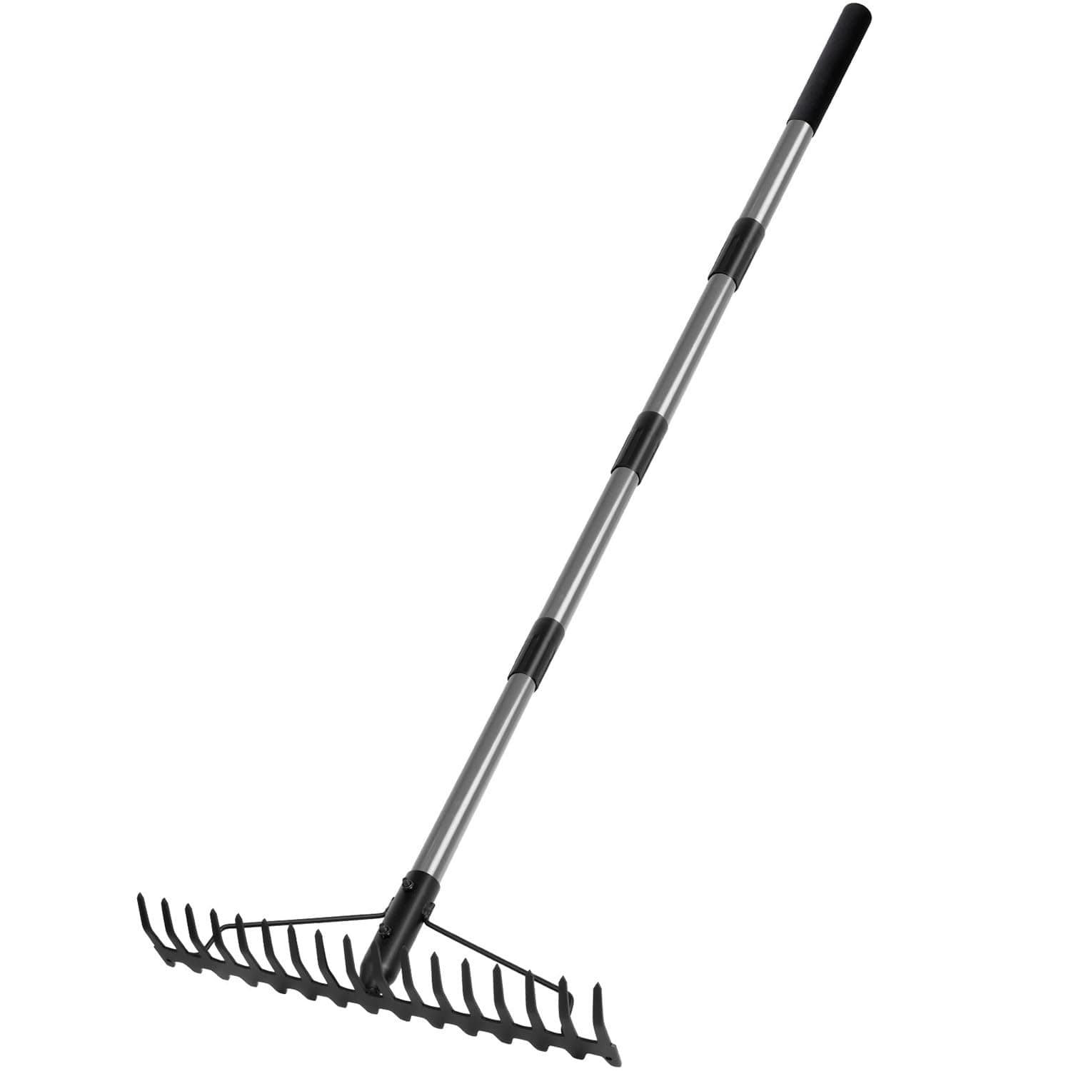 Walensee 165cm/5.4FT Heavy Duty Garden Rake with Stainless Steel Handle, 17 Steel Tines Metal Dual-Head Garden Rake Tool, for Loosening Soil Gathering Leaf Leveling Lawn Farming Land Yard Thatch Rake