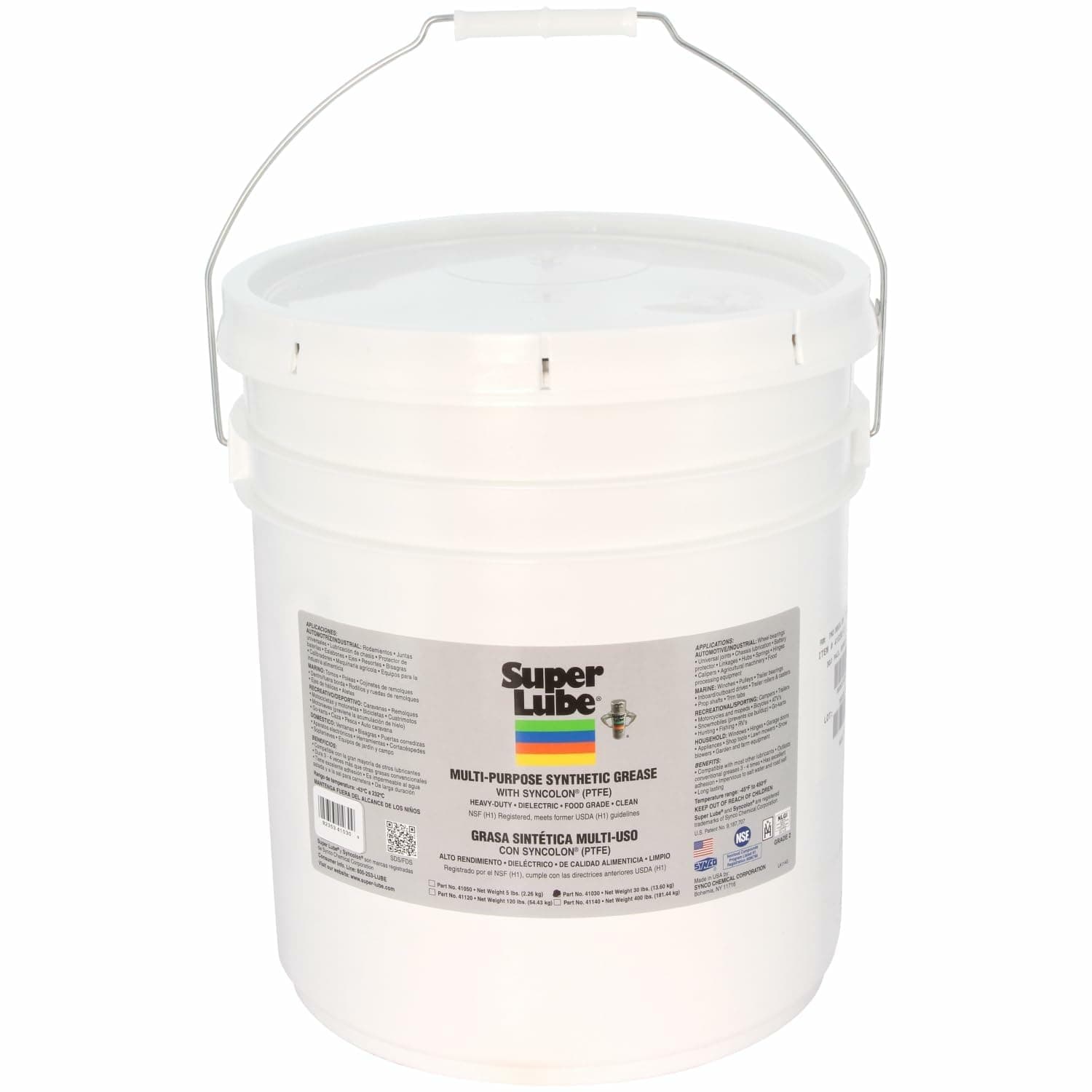 Super Lube Multi-Purpose Synthetic Grease w/Syncolon - Water Resistant Grease - Food Grade - Long-Lasting Electric or Mechanical Lubricant - Translucent White - Pail - 30 lb (41030)