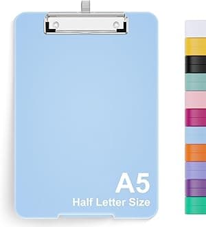 Hongri A5 Clipboard with Storage, Metal Retractable Pen Holder, 6 x 9'' Nursing Plastic Foldable Clip Board, Office Supplies, School Supplies, Menu Box for Work, Blue