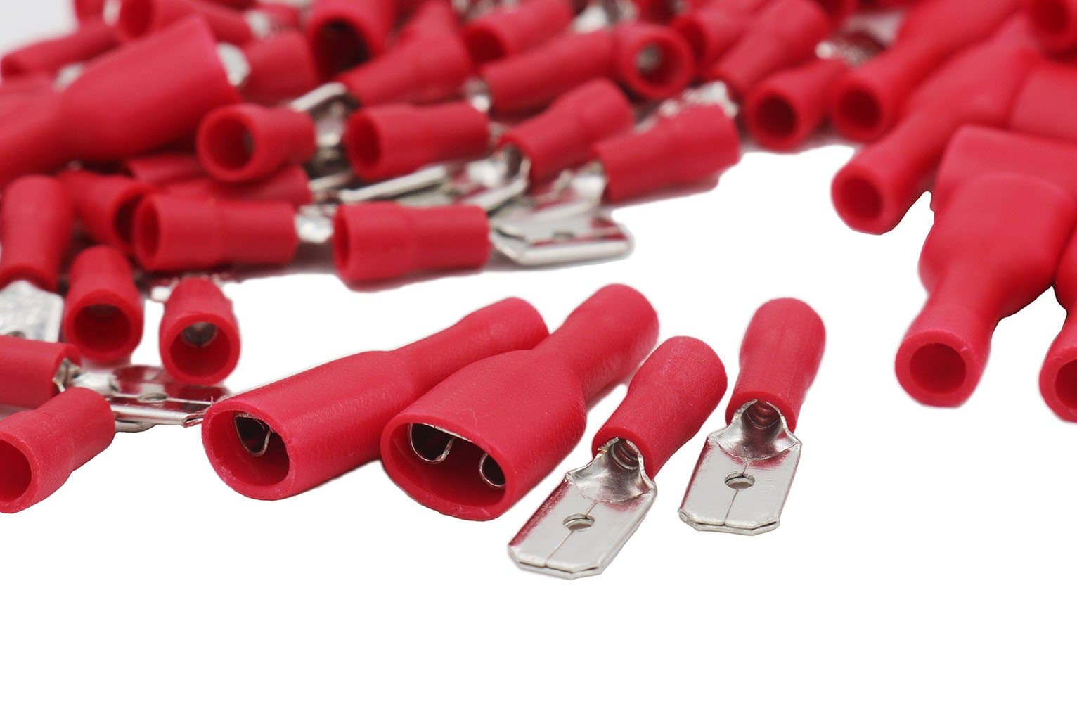 Grapelet 100x Red Fully Insulated Spade Electrical Crimp Connectors- Mixed Male & Female - 50x Female and 50 x Male