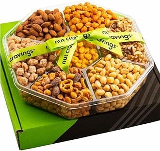 NUT CRAVINGS - Easter Mixed Nuts Gift Basket + Green Ribbon Classic (7 Assortments, 1 LB) Treats for Adults, Food Arrangement, Healthy Snack Care Package, Kosher