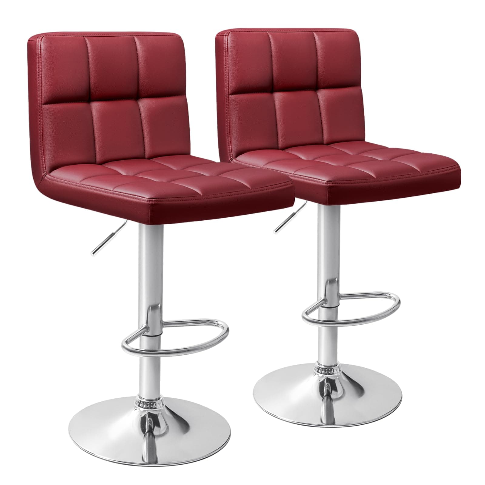 Homall Bar Stools Modern PU Leather Adjustable Swivel Barstools, Armless Hydraulic Kitchen Counter Bar Stool Extra Height Square Island Barstool with Back Set of 2 (Wine Red)