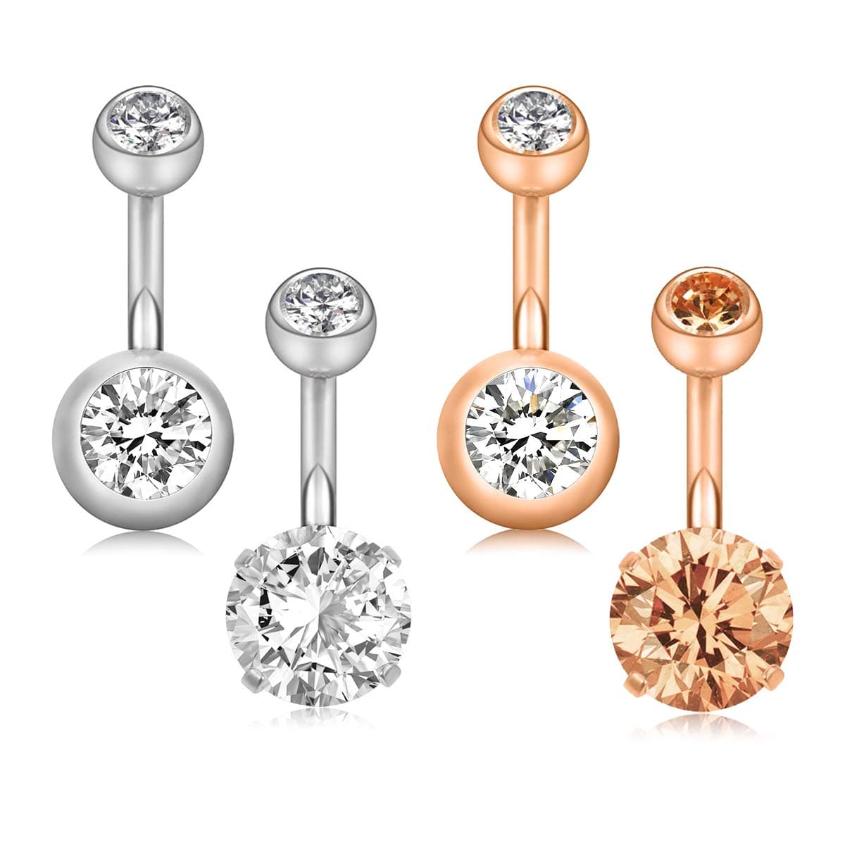 FECTAS 4pcs Belly Button Ring Set Surgical Steel Navel Bars 14 Gauge 8mm Barbell Piercing Jewellery