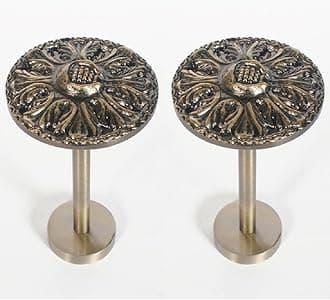 Deco Window 2 Pcs Curtain Holdback for Curtains Wall Mounted Metal Drapery Hook for Door Window Treatment-Round Medallion(Antique Brass)