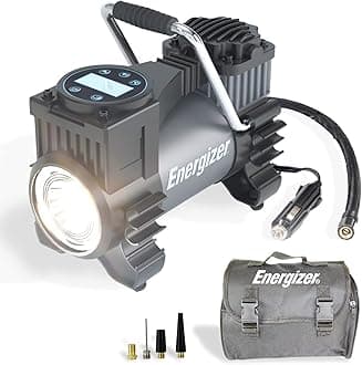 Energizer Portable Air Compressor, 12V DC Air Pump for Car Tires with Digital Tire Pressure Gauge, 120 Max PSI, Preset Pressure Feature, LED, and Digital Display