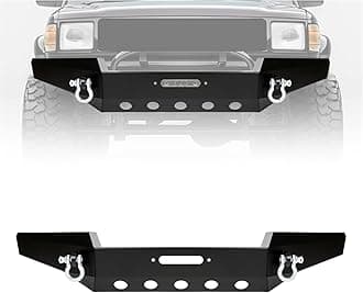 KUAFU Front Bumper Compatible with 1999 2000 2001 2002 2003 2004 Jeep Grand Cherokee WJ W/Winch Plate & D-rings Textured Black Steel Powder Coated